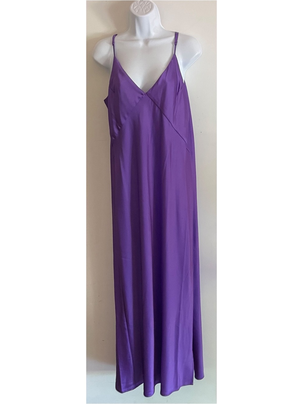 a new day Purple Satin V-Neck Maxi Slip Dress with Adjustable Straps